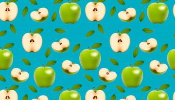 обоя векторная графика, еда , food, зеленый, половинки, плоды, яблоки