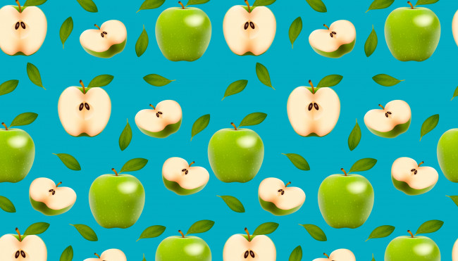 Обои картинки фото векторная графика, еда , food, зеленый, половинки, плоды, яблоки