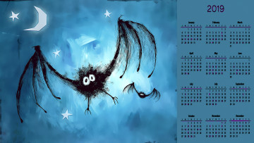 Картинка календари рисованные +векторная+графика летучая мышь