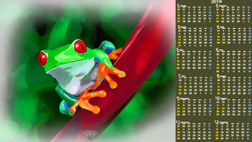 Картинка календари рисованные +векторная+графика лягушка