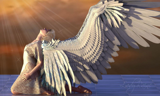 Обои картинки фото 3д, графика, angel, ангел, девушка, крилья