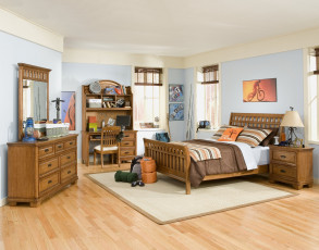 Картинка интерьер детская комната подушки тумбочка кровать