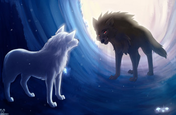 обоя рисованные, животные, волки