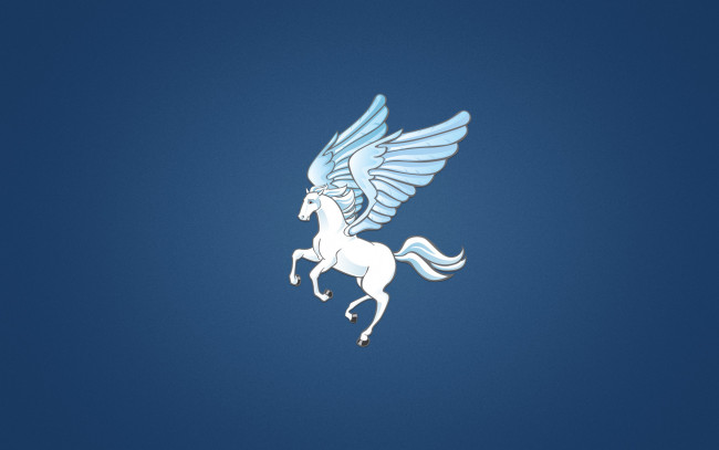 Обои картинки фото рисованные, минимализм, крылья, белая, лошадь, пегас, pegasus, синий, фон