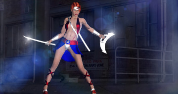 Картинка 3д+графика фантазия+ fantasy девушка взгляд фон оружие рыжая