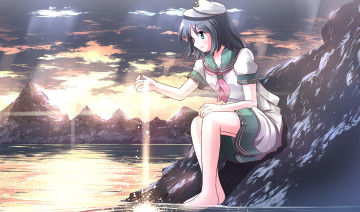 Картинка аниме touhou облака небо горы пейзаж девушка арт murasa лучи озеро risutaru minamitsu