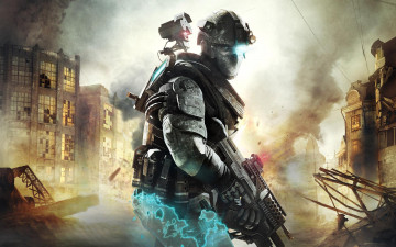 Картинка видео+игры ghost+recon будущее солдат воин оружие амуниция война разруха дым город развалины руины