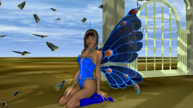 Обои картинки фото 3д графика, эльфы , elves, фея, взгяд, крылья, бабочки, сапоги
