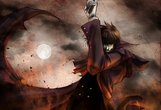 Обои картинки фото аниме, hellsing, alucard, пистолет, вампир, vampire, алукард, луна