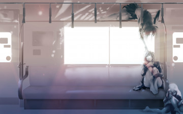 Картинка аниме unknown +другое подруги метро вагон сидят школьницы три окно диван