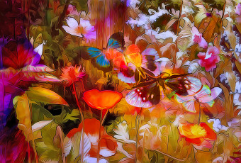 Картинка разное компьютерный+дизайн краски линии природа луг рендеринг цветы лепестки бабочка растение