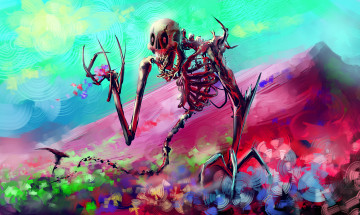 Картинка фэнтези нежить череп арт скелет por-t-falatron цветы кости