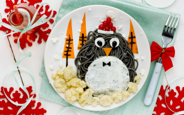 Картинка праздничные угощения decoration xmas пингвин новый год merry christmas украшения holiday celebration блюдо сервировка рождество