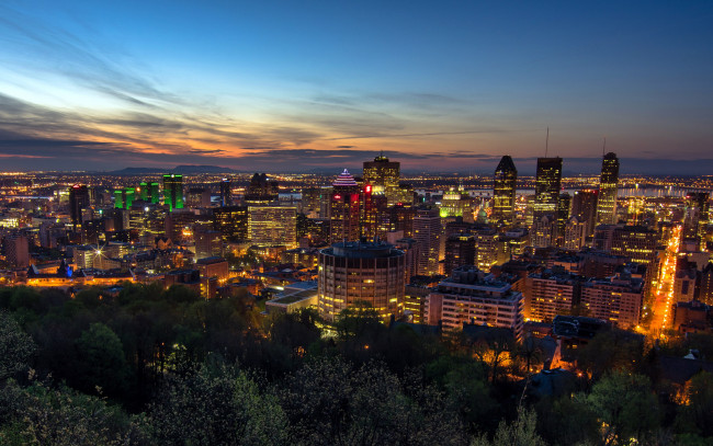 Обои картинки фото города, монреаль , канада, панорама, вечер, огни