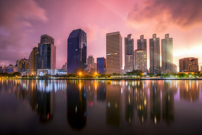 Обои картинки фото bangkok, города, бангкок , таиланд, панорама, огни, ночь