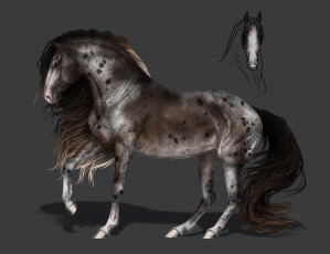 Картинка рисованное животные +лошади конь фон