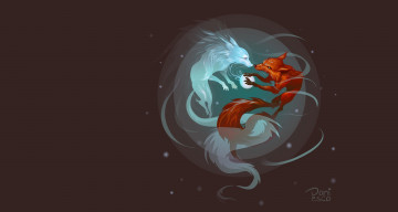 Картинка рисованное животные +сказочные +мифические daniesca fox лиса арт луна