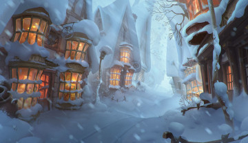 Картинка рисованное города elizaveta lebedeva городок арт красота настроение снег зима