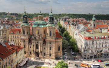 Картинка города прага+ чехия церковь святого николая прага вечер панорама городской вид чешская республика