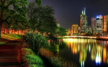 Картинка города огни ночного мост здания река