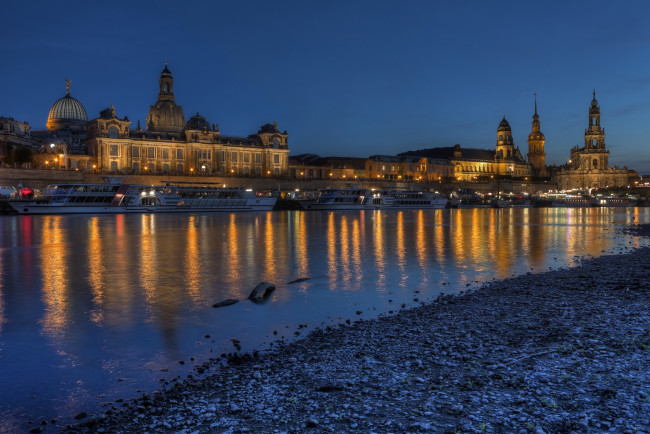 Обои картинки фото города, дрезден, германия, ночь, река, архитектура
