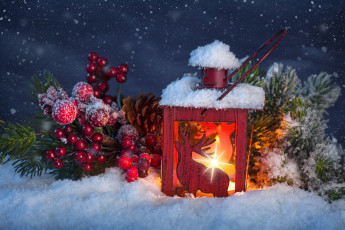 Картинка праздничные -+разное+ новый+год ягоды снег фонарь ветки