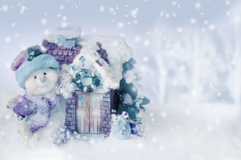 Картинка праздничные фигурки домик снеговик