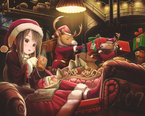 Картинка аниме зима +новый+год +рождество девушка