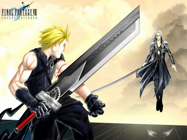 Обои картинки фото аниме, final fantasy, воин, sephiroth, меч, strife, оружие, cloud