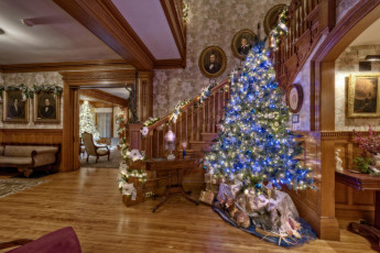 Картинка праздничные ёлки елка мишура гостиная