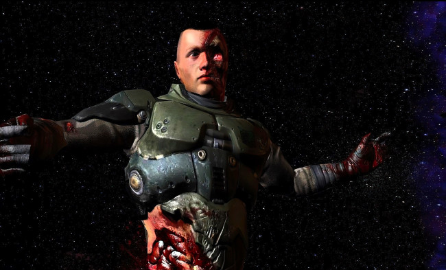 Обои картинки фото видео игры, quake 4, человек, раны, космос