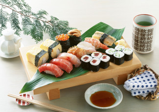 Картинка еда рыба морепродукты суши роллы деликатес