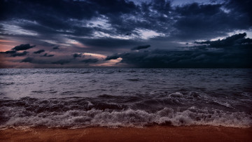 обоя природа, побережье, вечер, облака, волны