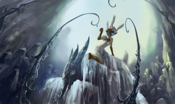 Картинка аниме angels demons водопад скалы бабочка существо девочка монстр