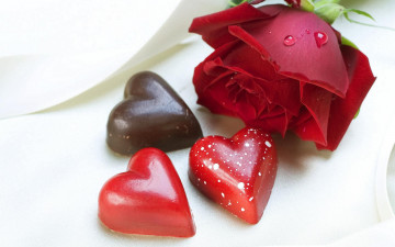 обоя праздничные, день, св, валентина, сердечки, любовь, конфеты, цветок, роза