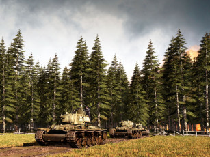 Картинка техника военная небо деревья лес клим ворошилов кв-1 танки колонна дорога