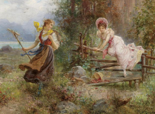 Картинка рисованные hans zatzka корзина с ягодами девушка