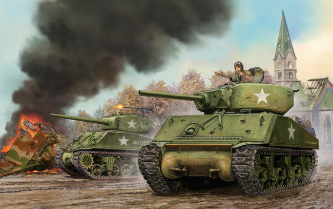 Обои картинки фото рисованные, армия, джамбо, шерман, jumbo, m4a3e2, танк, sherman, u, s, assault