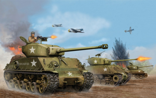 Обои картинки фото рисованные, армия, eight, easy, usa, the, m4a3, e8, танк, sherman
