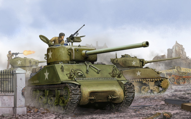 Обои картинки фото рисованные, армия, основной, 76mm, sherman, m4a3, танк, средний, американский