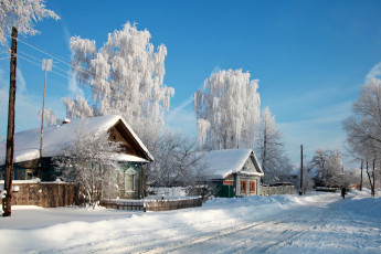 Картинка города -+здания +дома россия деревня зима снег деревья дорога