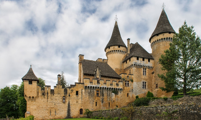 Обои картинки фото chateau de puymartin,  france, города, замки франции, замок, стена, парк