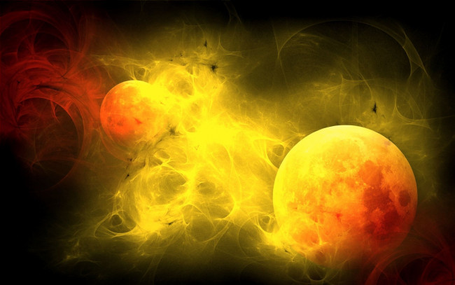 Обои картинки фото космос, арт, спутник, солнце, планета, полумрак, пламя, свет