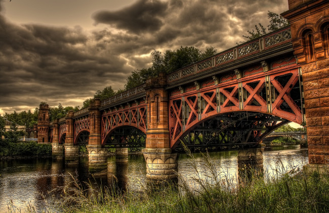 Обои картинки фото glasgow bridge, города, - мосты, сумрак, тучи, мост, река