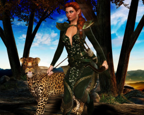 Картинка 3д+графика эльфы+ elves эльфийка взгляд фон рыжая леопард