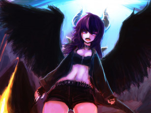 Картинка аниме ангелы +демоны крылья ангел девушка арт