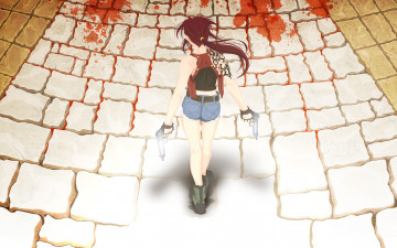 Картинка аниме black+lagoon дорога кобура оружие пистолет девушка revy кровь
