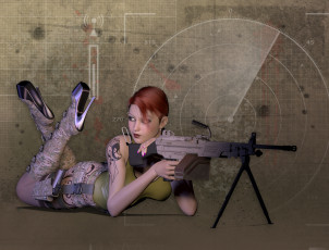 Картинка 3д+графика люди+ people девушка пулемет фон