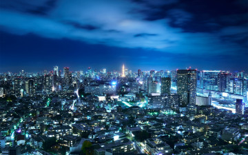 обоя города, токио , Япония, ночь, небо, токио, город, огни