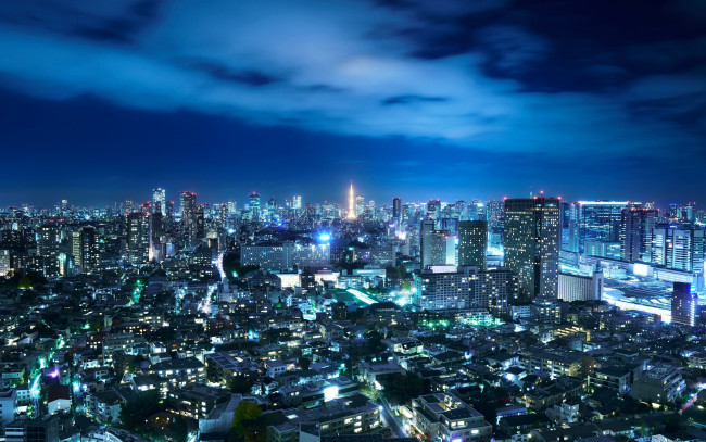 Обои картинки фото города, токио , Япония, ночь, небо, токио, город, огни